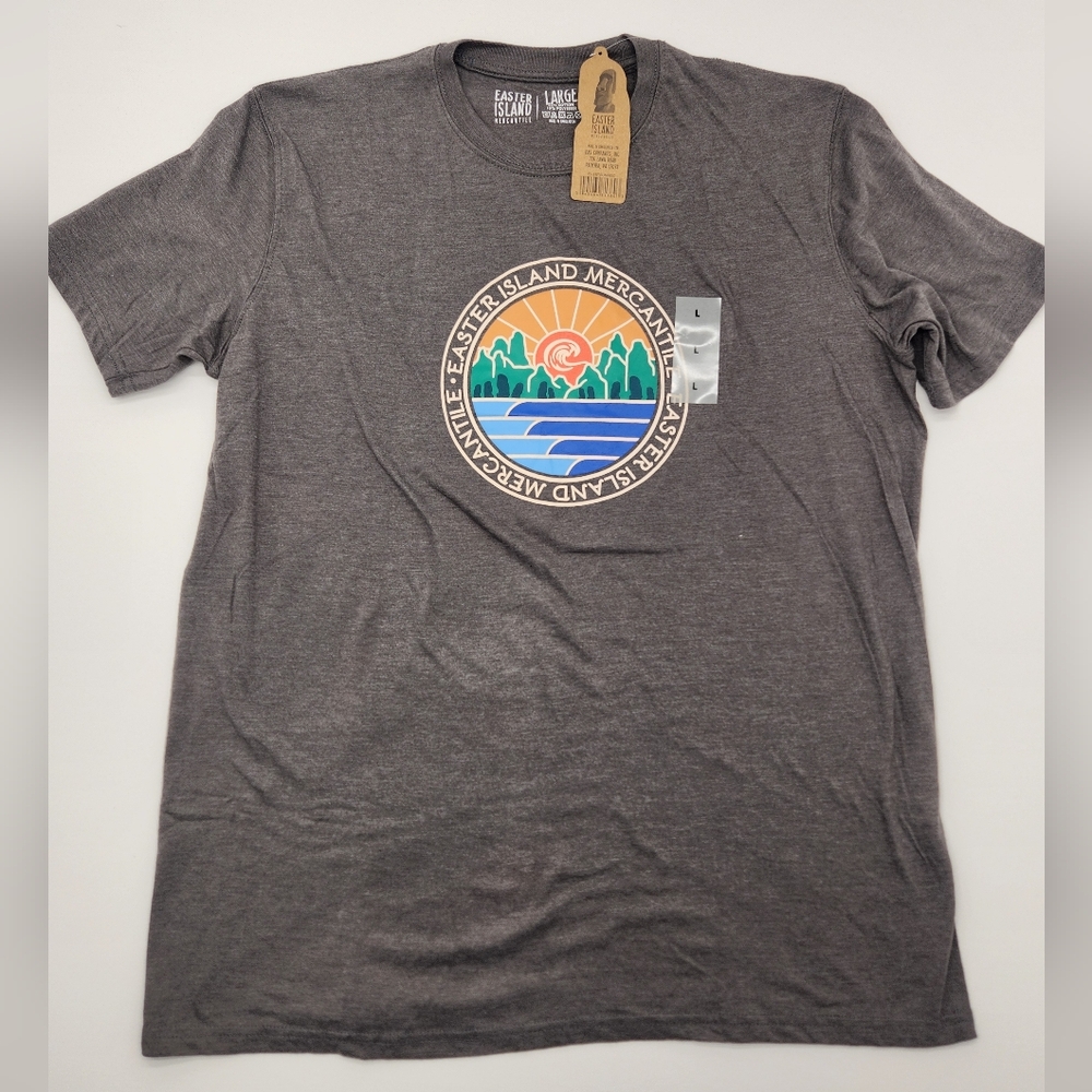 Easter Island Mercantile Graphic Tee Gray Sunset Landscape T-Shirt Mens L NWT